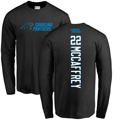 Carolina Panthers Men Black Christian McCaffrey Backer NFL Football #22 Long Sleeve T Shirt